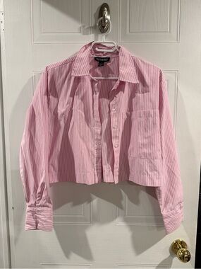 Streetwear Society Pink and White Striped Button-Up Shirt